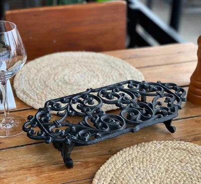 Stövchen Landhaus Vintage-Stil Warmhalteplatte Rechaud Gusseisen Schwarz