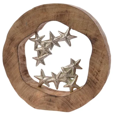 Deko Sterne in Baumscheibe Handarbeit Holz Aluminium 30cm