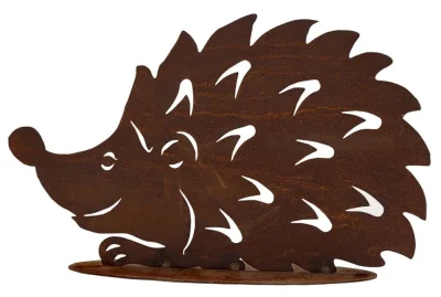 Edelrost Figur Igel Gartenfigur mit Bodenplatte Metall Gartendeko 25x15cm