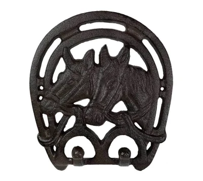 Wandgarderobe 2 Pferde Hufeisen Vintage-Stil Gusseisen Braun Antik-Stil