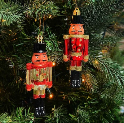 Christbaumschmuck Nußknacker 2 Stück Nussknacker Husar Rot Gold Weihnachten