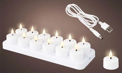 LED Teelichter warmweiß 12 Stück Teelicht flackernd Aufladbar USB Ladestation