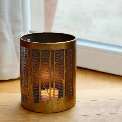 Windlicht Gold Hirsch Wald Rentier Eisen Laterne Kerzenhalter Weihnachten 20cm