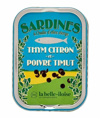 la belle-iloise Sardinen mit Zitronen-Thymian und Timut Pfeffer - Dose 115 g