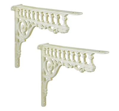 2 Regalträger Gründerzeit-Stil Regalhalter Regalwinkel Gusseisen Shabby Weiß