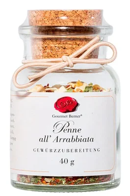 Gourmet Berner Penne all´ Arrabbiata Gewürzmischung im Korkenglas 40g