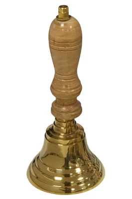 Handglocke Messing Gold mit Holzgriff lauter Klang Schule Weihnachten 19 cm