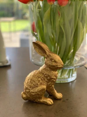 Hase Figur Deko Gold Tischdeko Ostern Osterhase 21,5 cm
