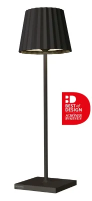Sompex TROLL 2.0 Tischleuchte Schwarz Aluminium mit Akku Outdoor Plisseeschirm 38cm