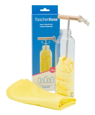 Flaschenhexe Set Trinkflasche einfach trocknen Flaschenbürste 2 x Mikrofasertuch