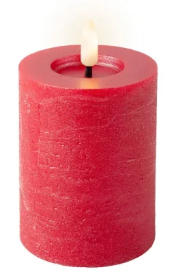 LED Kerze Rustic Rot Stumpenkerze Flammeneffekt Echtwachs Warmweiß H 11,2cm