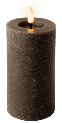 LED Kerze Rustic Braun Stumpenkerze Flammeneffekt Echtwachs Warmweiß H 15,4cm