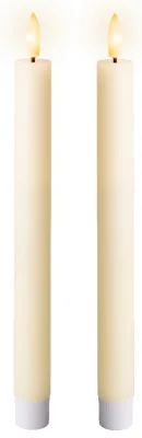 LED Stabkerze Echtwachs Elfenbein 2 Stück Warmweiß flackernd Timer Batterie