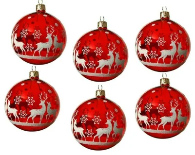 Weihnachtskugeln Rot Rentier 6 Stück Glas Christbaumkugeln Transparent 8 cm
