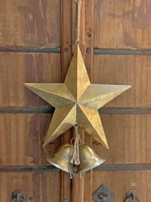 Großer Weihnachts-Stern Gold XXL Metall zum Aufhängen mit Glocken Weihnachten