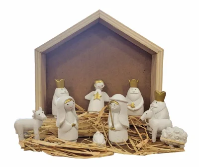 Kleine Krippenfiguren Weihnachten Set 11 teilig Weihnachtskrippe Handbemalt