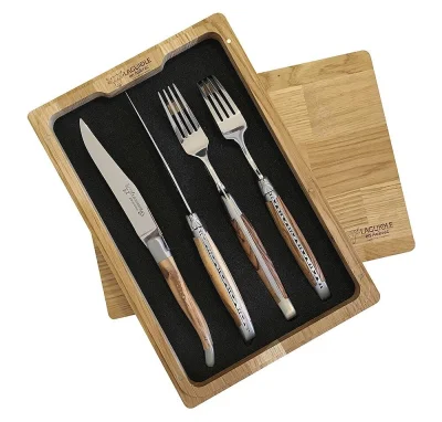 Laguiole en Aubrac Besteck-Set 2 Steakmesser 2 Gabeln Olivenholz (Olivier)