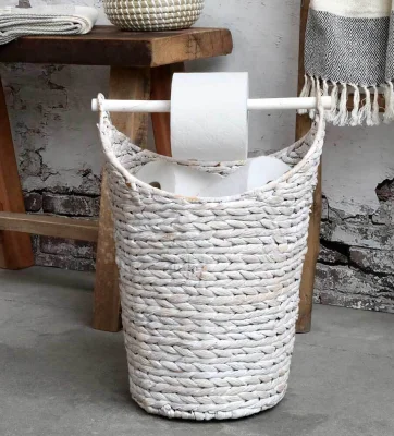 Chic Antique Toilettenpapierhalter mit Korb für Klopapier Rattan Weiß