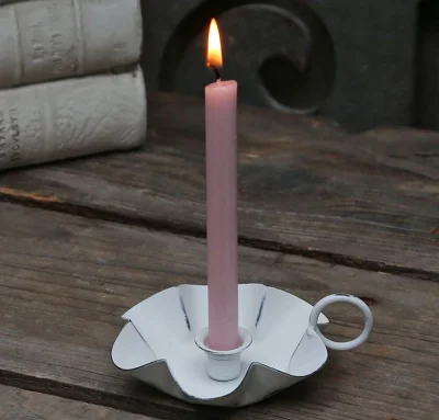 Chic Antique Kerzenhalter mit Henkel für Spitzkerzen Kerzenständer Shabby Weiß
