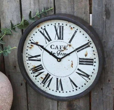 Chic Antique Wanduhr Cafe de France Vintage-Stil Metallrahmen Rund 35cm