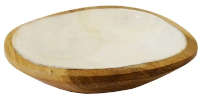 Kleine Schale Holz mit Capiz Muschel für Duftsteine Amber Duftwürfel Natur 8 cm