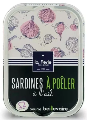 La Perle des Dieux Sardinen zum Braten mit Knoblauch in Fassbutter - Dose 115 g