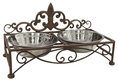 Nostalgischer Futternapf Lilie Fressnapf Doppelt Hund Katze Eisen Braun